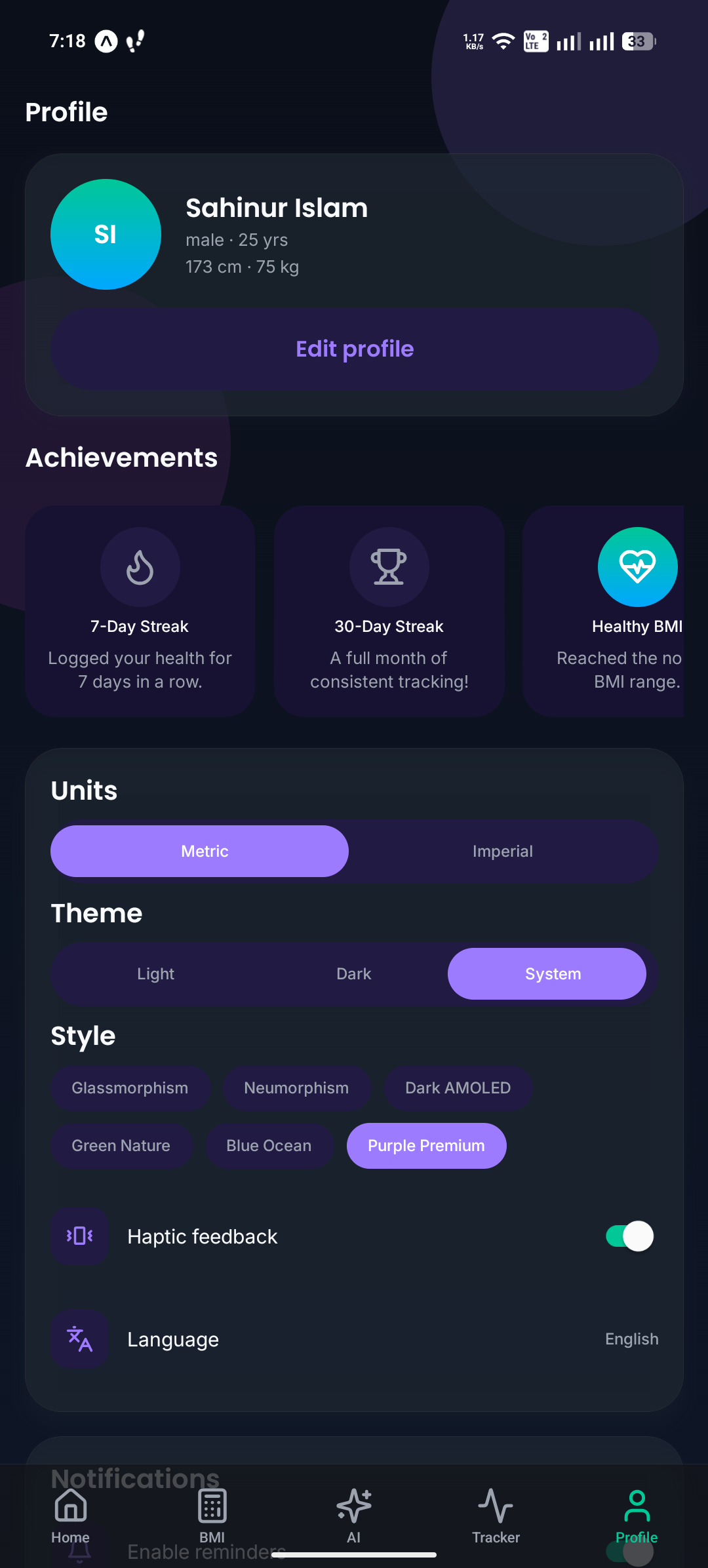 Profile & settings